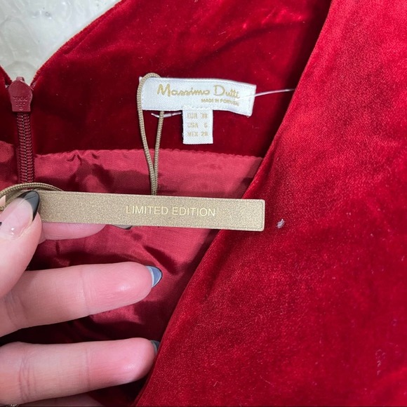 Mossimo Dutti Limited Edition Red Velvet Tie Sleeve Midi Dress NWT Women’s Sz 6 - Picture 7 of 10